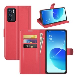 Oppo Reno6 Hoesje, MobyDefend Kunstleren Wallet Book Case, Rood