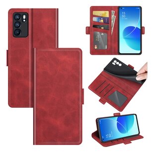 Oppo Reno6 Hoesje, MobyDefend Luxe Wallet Book Case (Sluiting Zijkant), Rood