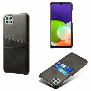 Samsung Galaxy M22 / Galaxy A22 4G Hoesje, MobyDefend Lederen Backcover Met Vakjes Voor Pasjes, Zwart