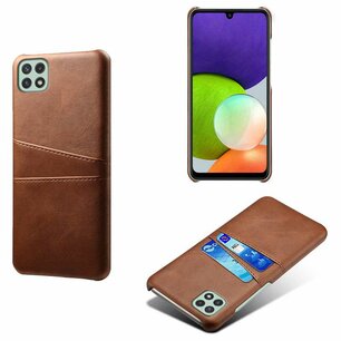 Samsung Galaxy M22 / Galaxy A22 4G Hoesje, MobyDefend Lederen Backcover Met Vakjes Voor Pasjes, Bruin