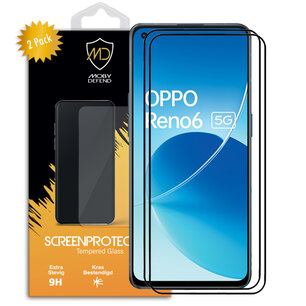 2-Pack Oppo Reno6 Screenprotectors, MobyDefend Gehard Glas Screensavers, Zwarte Randen