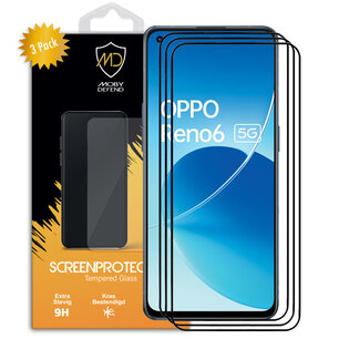 3-Pack Oppo Reno6 Screenprotectors, MobyDefend Gehard Glas Screensavers, Zwarte Randen