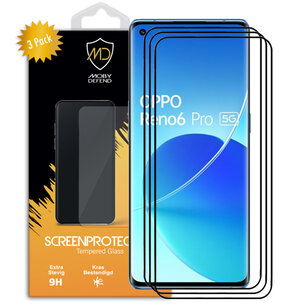 3-Pack Oppo Reno6 Pro Screenprotectors - MobyDefend Screensavers Met Zwarte Randen - Gehard Glas 