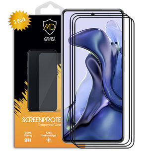 3-Pack Xiaomi 11T / Xiaomi 11T Pro Screenprotectors, MobyDefend Gehard Glas Screensavers, Zwarte Randen