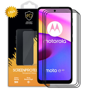 3-Pack Motorola Moto E40 / Moto E30 Screenprotectors, MobyDefend Gehard Glas Screensavers, Zwarte Randen