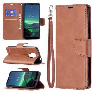 Nokia 1.4 Hoesje, MobyDefend Wallet Book Case Met Koord, Bruin