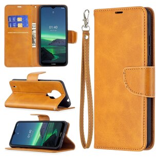 Nokia 1.4 Hoesje, MobyDefend Wallet Book Case Met Koord, Lichtbruin