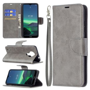 Nokia 1.4 Hoesje, MobyDefend Wallet Book Case Met Koord, Grijs