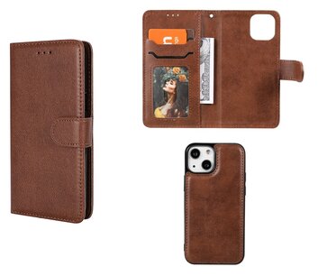 iPhone 13 hoesje, MobyDefend Luxe 2-in-1 Wallet Book Case Met Uitneembare Backcover, Bruin