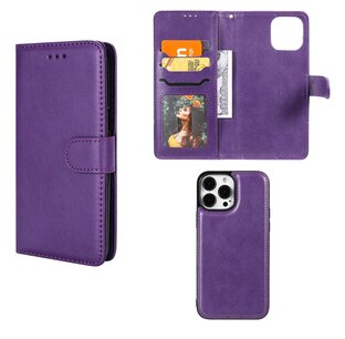 iPhone 13 Pro Max Hoesje, MobyDefend Luxe 2-in-1 Wallet Book Case Met Uitneembare Backcover, Paars
