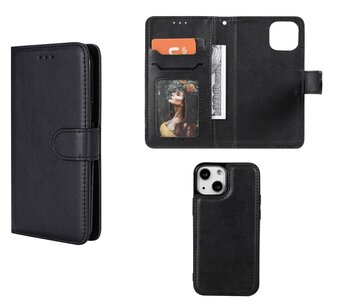 iPhone 13 Mini Hoesje, MobyDefend Luxe 2-in-1 Wallet Book Case Met Uitneembare Backcover, Zwart