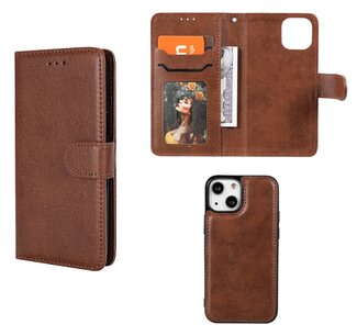 iPhone 13 Mini Hoesje, MobyDefend Luxe 2-in-1 Wallet Book Case Met Uitneembare Backcover, Bruin