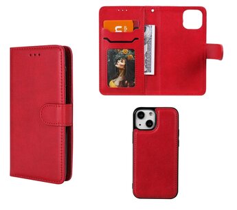 iPhone 13 Mini Hoesje, MobyDefend Luxe 2-in-1 Wallet Book Case Met Uitneembare Backcover, Rood