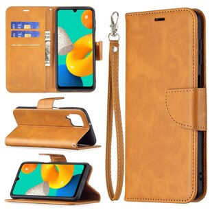 Samsung Galaxy M22 / Galaxy A22 4G Hoesje, MobyDefend Wallet Book Case Met Koord, Lichtbruin