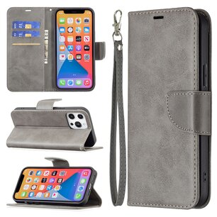 iPhone 13 Pro Hoesje, MobyDefend Wallet Book Case Met Koord, Grijs