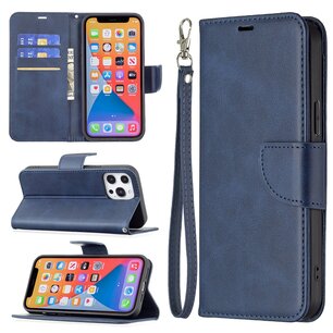 iPhone 13 Pro Hoesje, MobyDefend Wallet Book Case Met Koord, Blauw