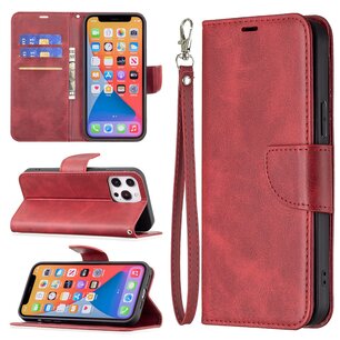 iPhone 13 Pro Hoesje, MobyDefend Wallet Book Case Met Koord, Rood