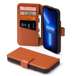 iPhone 13 Pro Hoesje, Luxe MobyDefend Wallet Bookcase, Lichtbruin