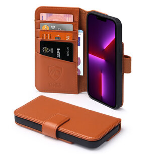 iPhone 13 Pro Max Hoesje, Luxe MobyDefend Wallet Bookcase, Lichtbruin
