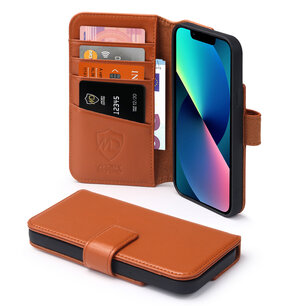 iPhone 13 Mini Hoesje, Luxe MobyDefend Wallet Bookcase, Lichtbruin