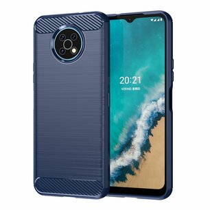 Nokia G50 Hoesje, MobyDefend TPU Gelcase, Geborsteld Metaal + Carbonlook, Navy Blauw