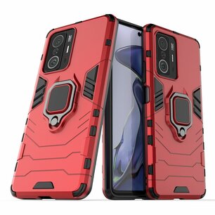 Xiaomi 11T / 11T Pro Hoesje, MobyDefend Dubbelgelaagde Pantsercase Met Standaard, Rood