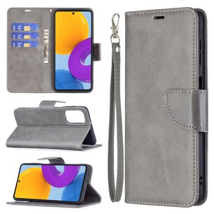 Samsung Galaxy M52 Hoesje, MobyDefend Wallet Book Case Met Koord, Grijs