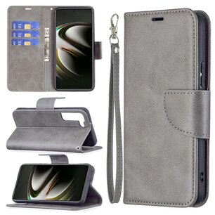 Samsung Galaxy S22 Plus (S22+) Hoesje, MobyDefend Wallet Book Case Met Koord, Grijs