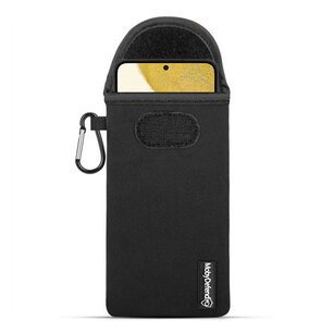 Hoesje voor Samsung Galaxy S22, MobyDefend Neopreen Pouch Met Karabijnhaak, Insteekhoesje, Riemlus Hoesje, Zwart