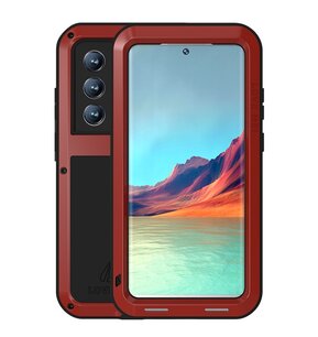Samsung Galaxy S22 Ultra Hoes, Love Mei, Metalen Extreme Protection Case, rood
