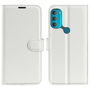 Motorola Moto G71 Hoesje, MobyDefend Kunstleren Wallet Book Case, Wit