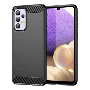 Samsung Galaxy A33 Hoesje - MobyDefend TPU Backcover - Geborstelde Metaal & Carbon-Look - Zwart