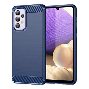 Samsung Galaxy A33 Hoesje - MobyDefend TPU Backcover - Geborstelde Metaal & Carbon-Look - Navy Blauw