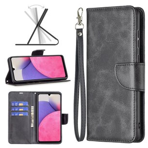 Samsung Galaxy A33 Hoesje, MobyDefend Wallet Book Case Met Koord, Zwart