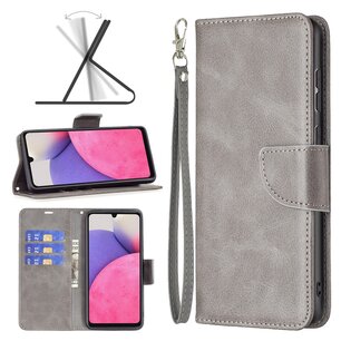 Samsung Galaxy A33 Hoesje, MobyDefend Wallet Book Case Met Koord, Grijs