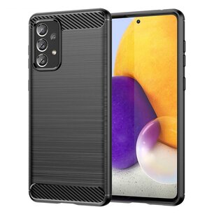 Samsung Galaxy A73 Hoesje, MobyDefend TPU Gelcase, Geborsteld Metaal + Carbonlook, Zwart