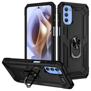 Motorola Moto G31 / Moto G41 Hoesje, MobyDefend Pantsercase Met Draaibare Ring, Zwart