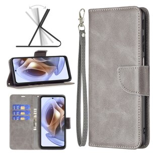 Motorola Moto G31 / Moto G41 Hoesje, MobyDefend Wallet Book Case Met Koord, Grijs