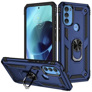 Motorola Moto G71 Hoesje, MobyDefend Pantsercase Met Draaibare Ring, Blauw