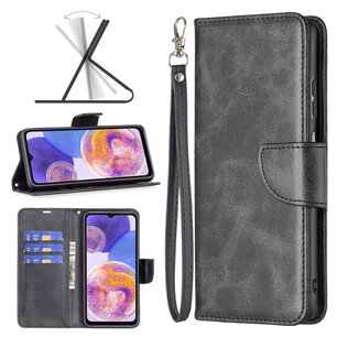 Samsung Galaxy A23 Hoesje, MobyDefend Wallet Book Case Met Koord, Zwart