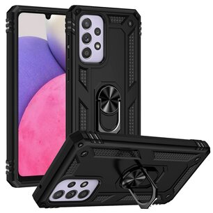 Samsung Galaxy A33 Hoesje - MobyDefend Pantsercase Met Draaibare Ring - Zwart