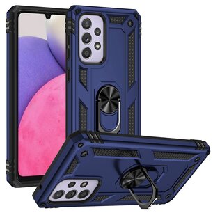 Samsung Galaxy A33 Hoesje - MobyDefend Pantsercase Met Draaibare Ring - Blauw