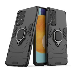 Samsung Galaxy A73 Hoesje, MobyDefend Dubbelgelaagde Pantsercase Met Standaard, Zwart