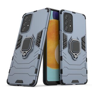 Samsung Galaxy A73 Hoesje, MobyDefend Dubbelgelaagde Pantsercase Met Standaard, Navy Blauw