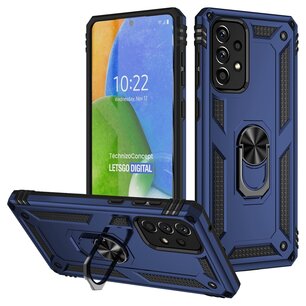 Samsung Galaxy A73 Hoesje, MobyDefend Pantsercase Met Draaibare Ring, Blauw