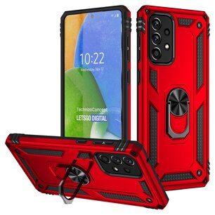 Samsung Galaxy A73 Hoesje, MobyDefend Pantsercase Met Draaibare Ring, Rood