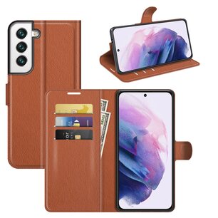 Samsung Galaxy S22 Hoesje, MobyDefend Kunstleren Wallet Book Case, Bruin