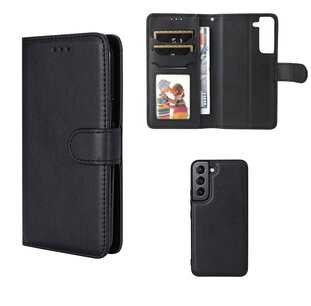 Samsung Galaxy S22 Hoesje, MobyDefend Luxe 2-in-1 Wallet Book Case Met Uitneembare Backcover, Zwart