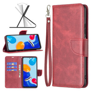 Xiaomi Redmi Note 11 / Note 11S Hoesje, MobyDefend Wallet Book Case Met Koord, Rood