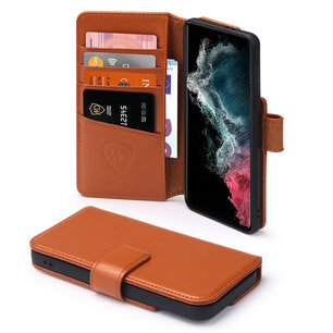 Samsung Galaxy S22 Ultra Hoesje, Luxe MobyDefend Wallet Bookcase, Lichtbruin